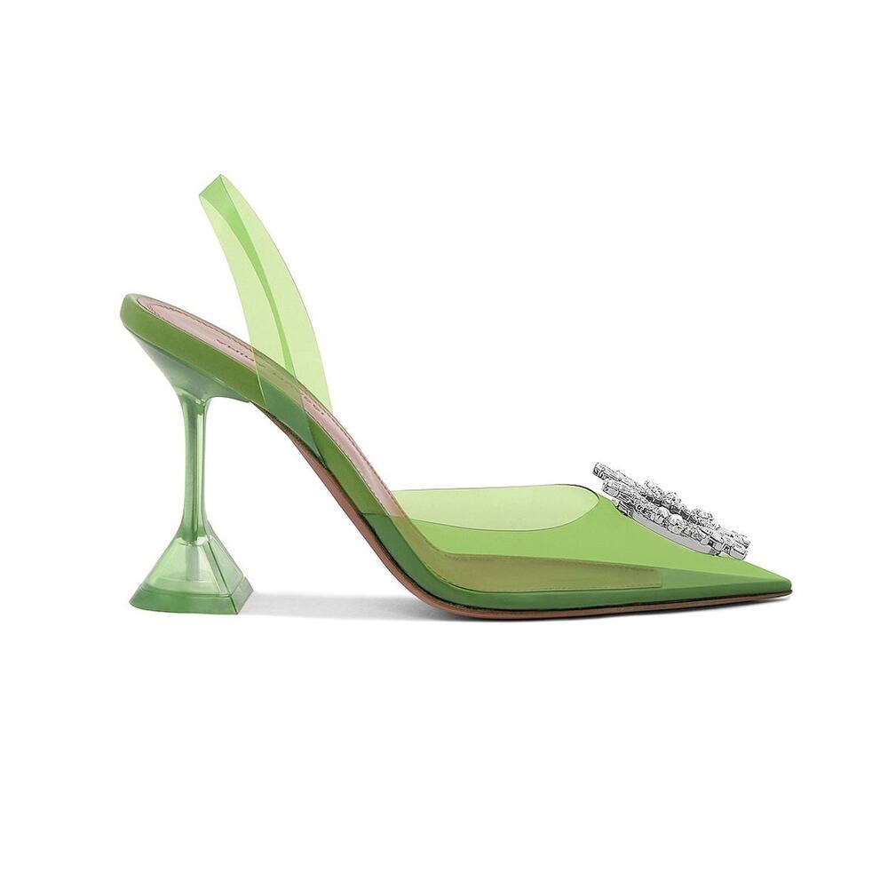 Amina Muaddi Embellished Green Begum Mules Size 36.5 IT / 6.5 US